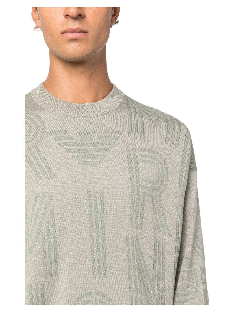 Maglione in misto lana vergine con logo jacquard all over-Emporio Armani-Maglieria-Vittorio Citro Boutique