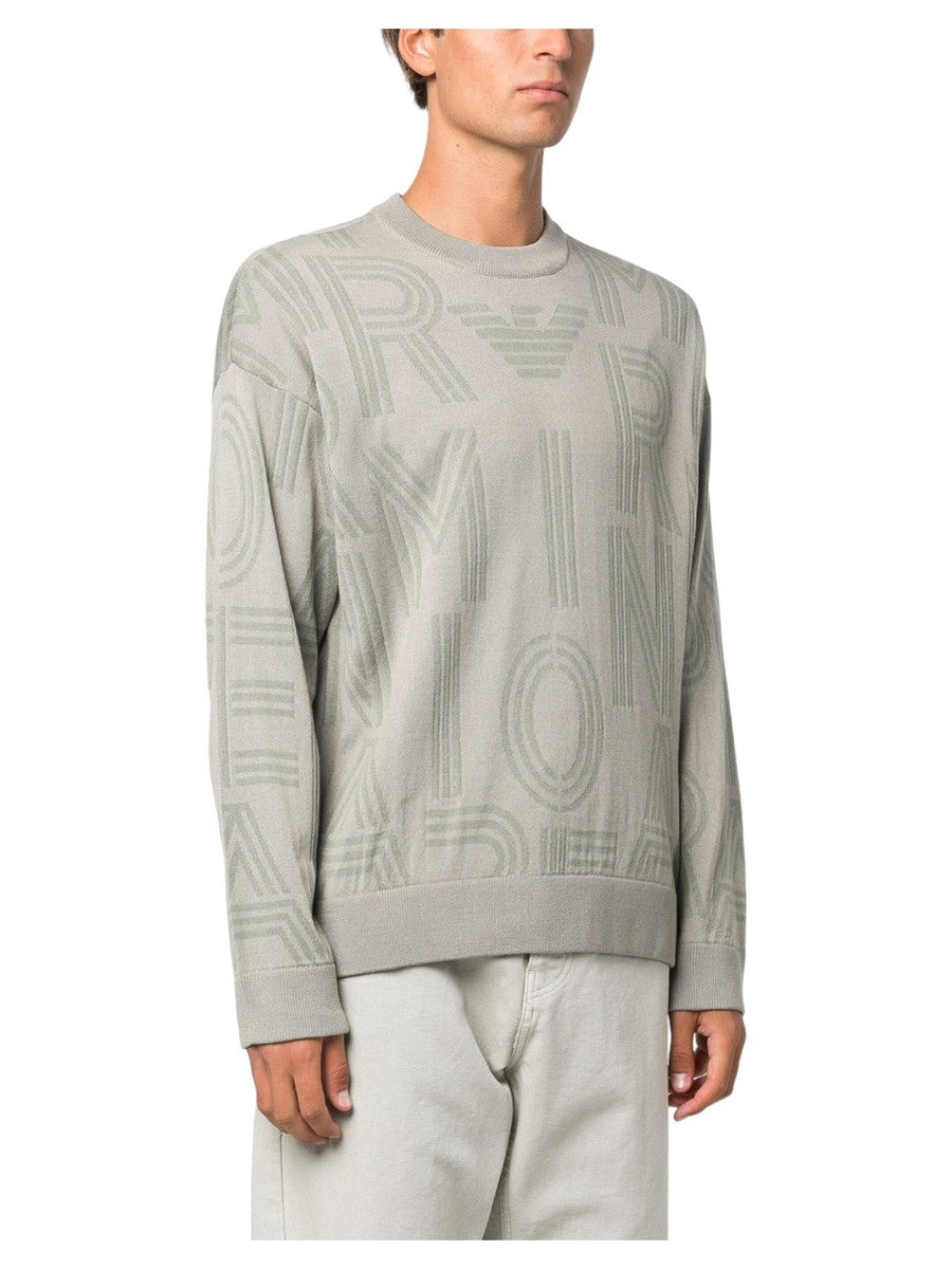 Maglione in misto lana vergine con logo jacquard all over-Emporio Armani-Maglieria-Vittorio Citro Boutique