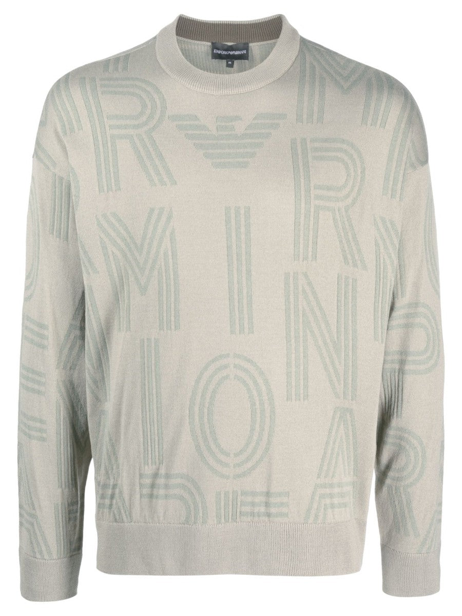 Maglione in misto lana vergine con logo jacquard all over-Emporio Armani-Maglieria-Vittorio Citro Boutique