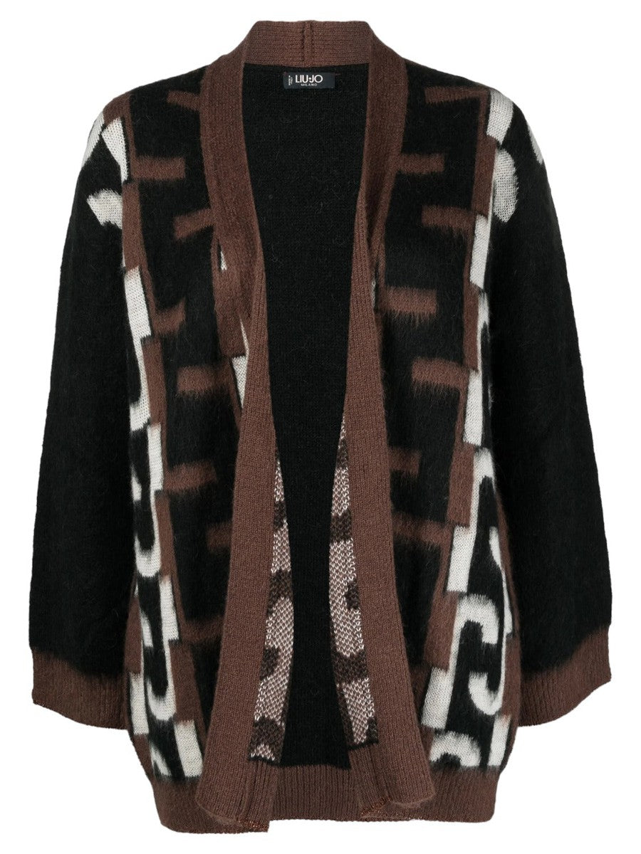 Brown and Black Brushed Inlay Cardigan Open and Casual Design