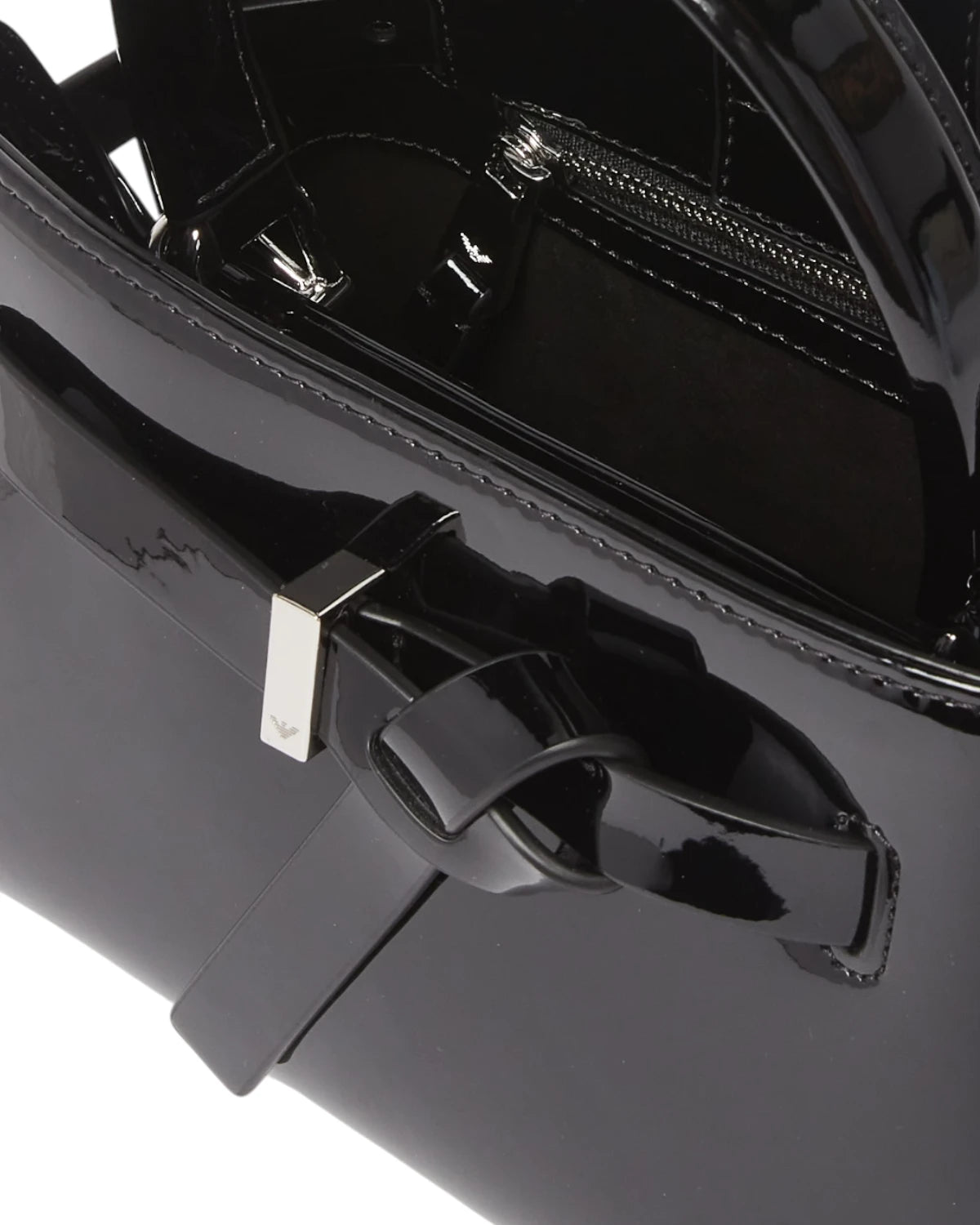 Mini Borsa a Mano in Similpelle Verniciata Nera-Emporio Armani-Borse a mano-Vittorio Citro Boutique