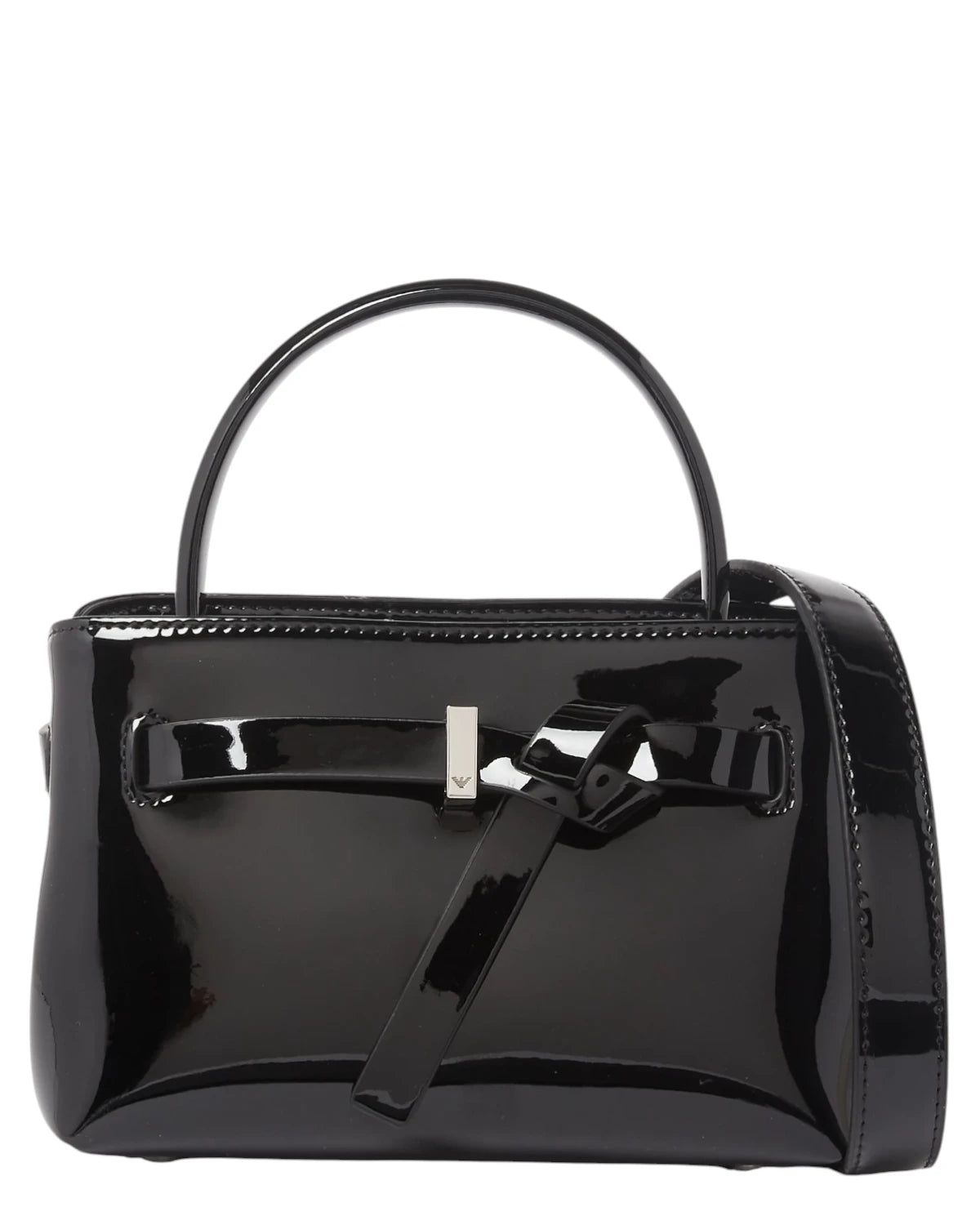 Mini Borsa a Mano in Similpelle Verniciata Nera-Emporio Armani-Borse a mano-Vittorio Citro Boutique