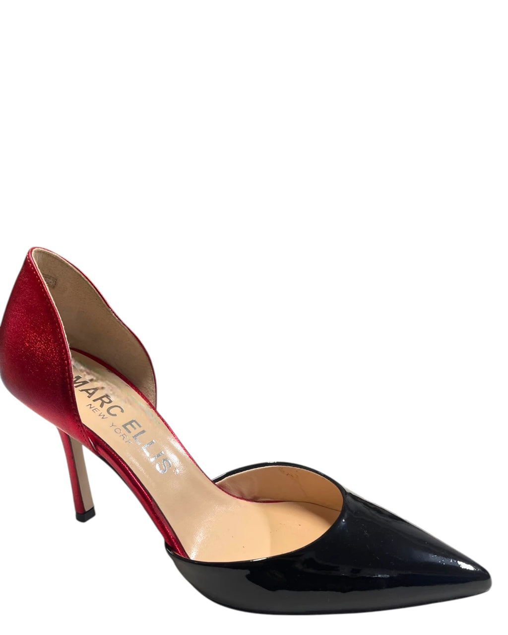 Dames Décolleté Rood Metallic en Zwart met Hoge Hak
