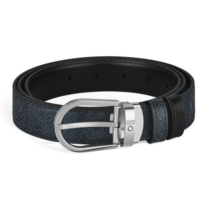 Cintura Reversibile Montblanc Tweed Blu/Nero 220965