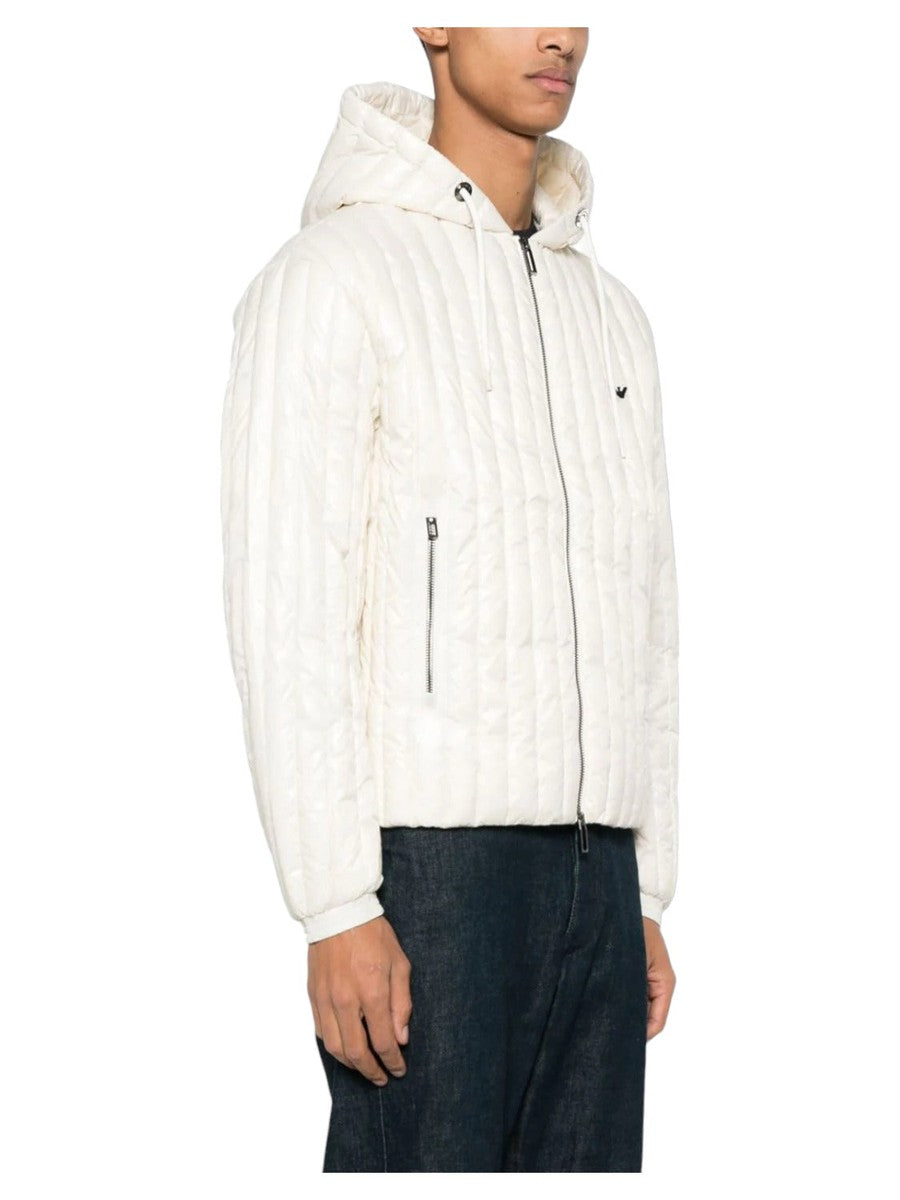 Piumino con cappuccio water repellent in nylon matelassé verticale-Emporio Armani-Piumini-Vittorio Citro Boutique
