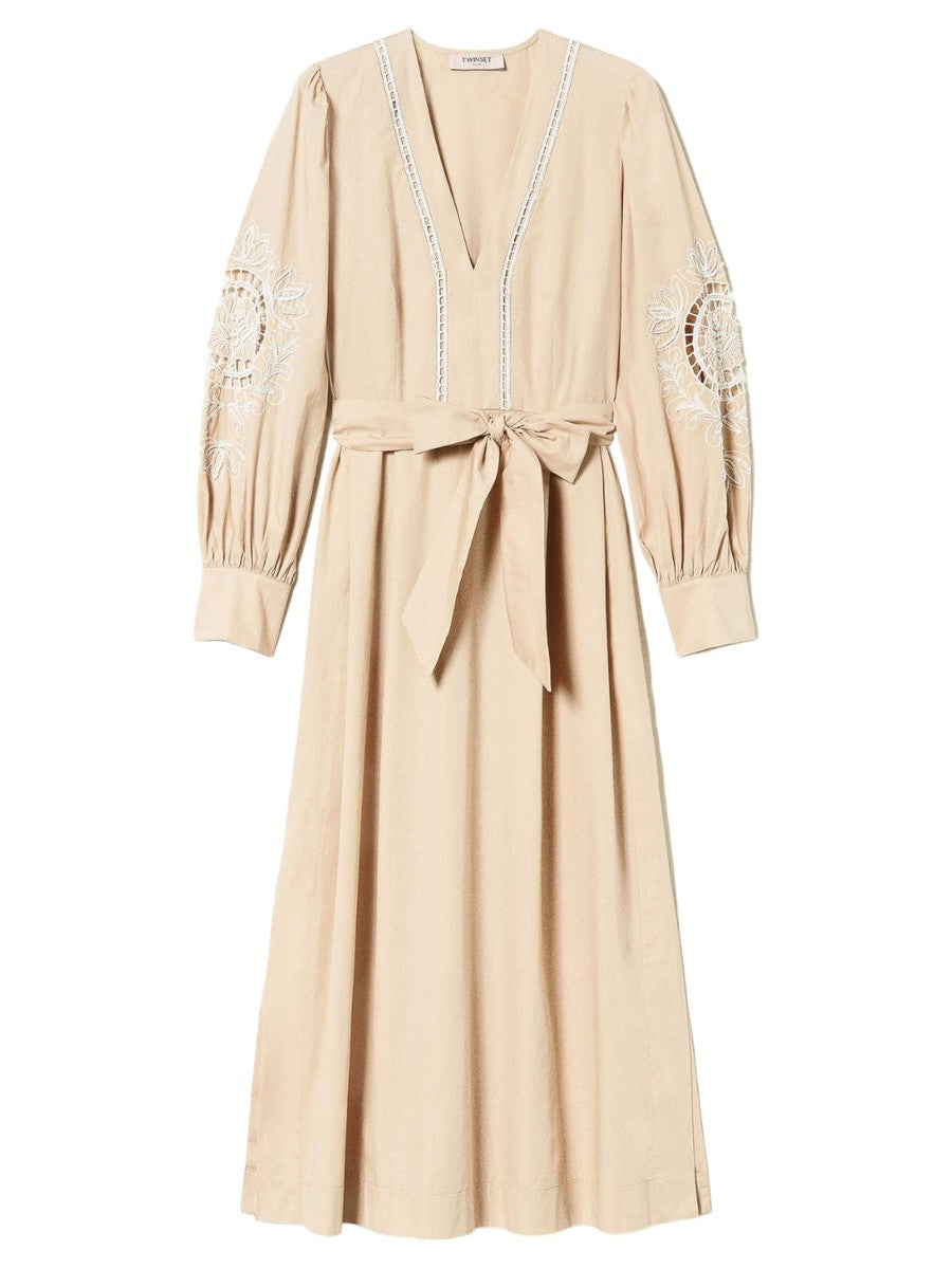 Abito Lungo in Mussola con Ricami Fatti a Mano-Twinset-Abiti-Vittorio Citro Boutique