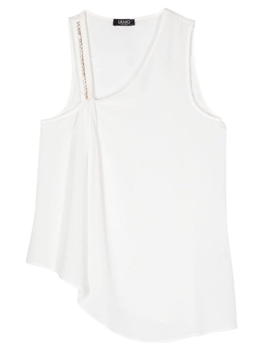 Blusa Smanicata Asimmetrica con Decorazione in Cristalli-Liu-Jo-Top-Vittorio Citro Boutique