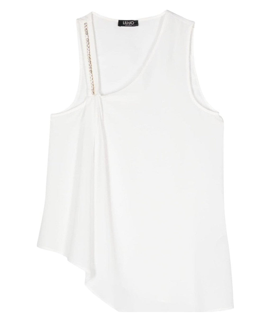Blusa Smanicata Asimmetrica con Decorazione in Cristalli-Liu-Jo-Top-Vittorio Citro Boutique