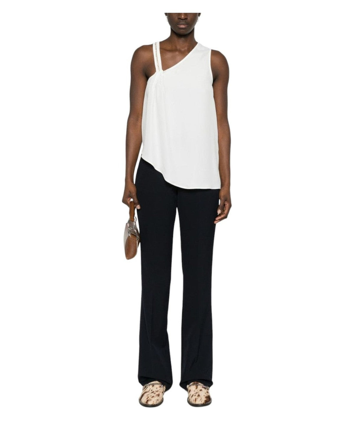 Blusa Smanicata Asimmetrica con Decorazione in Cristalli-Liu-Jo-Top-Vittorio Citro Boutique