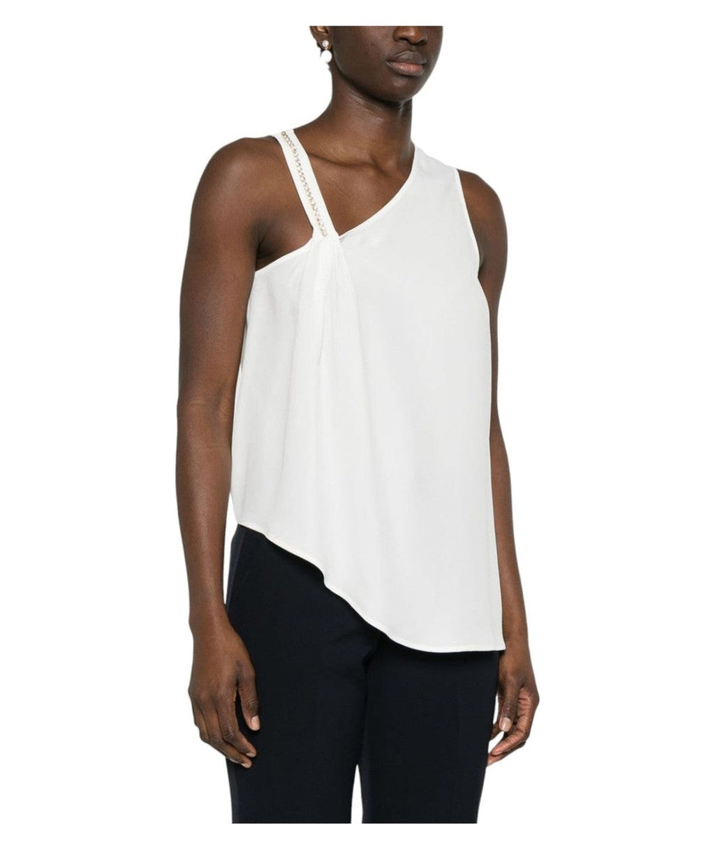 Blusa Smanicata Asimmetrica con Decorazione in Cristalli-Liu-Jo-Top-Vittorio Citro Boutique