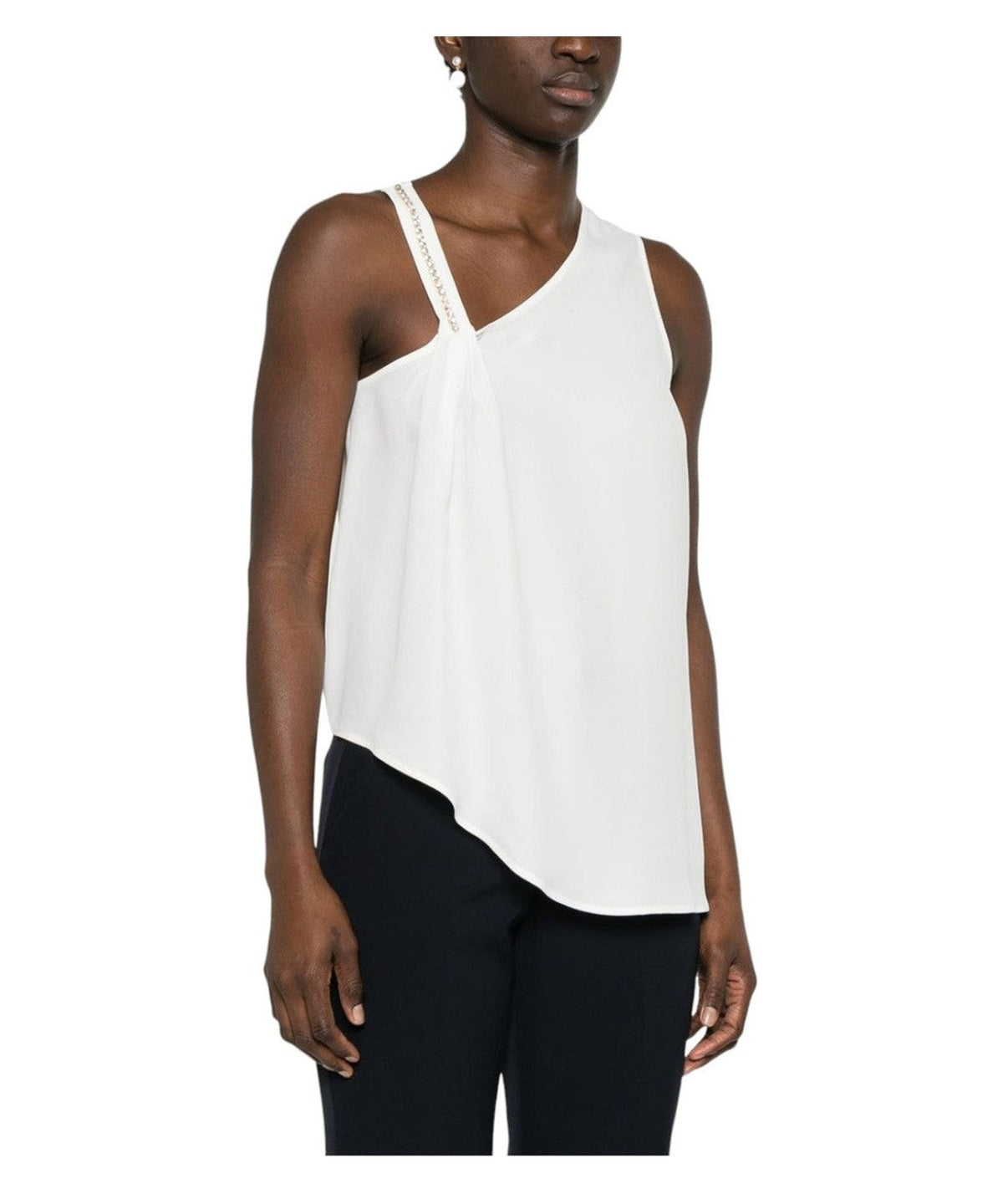 Blusa Smanicata Asimmetrica con Decorazione in Cristalli-Liu-Jo-Top-Vittorio Citro Boutique