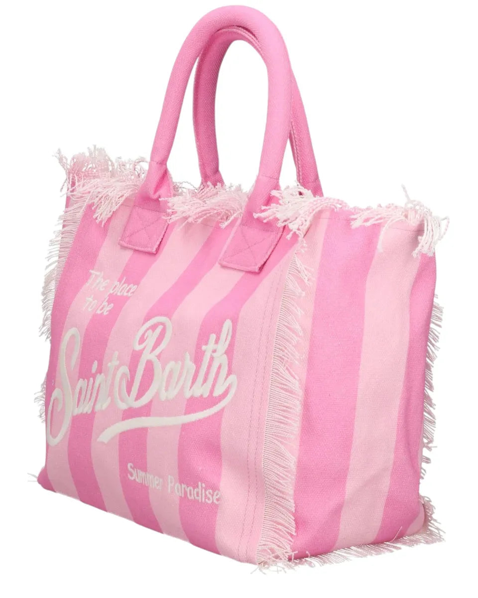 Borsa Vanity Saint Barth rosa a righe con frange-Mc2 Saint Barth-Borse a spalla-Vittorio Citro Boutique