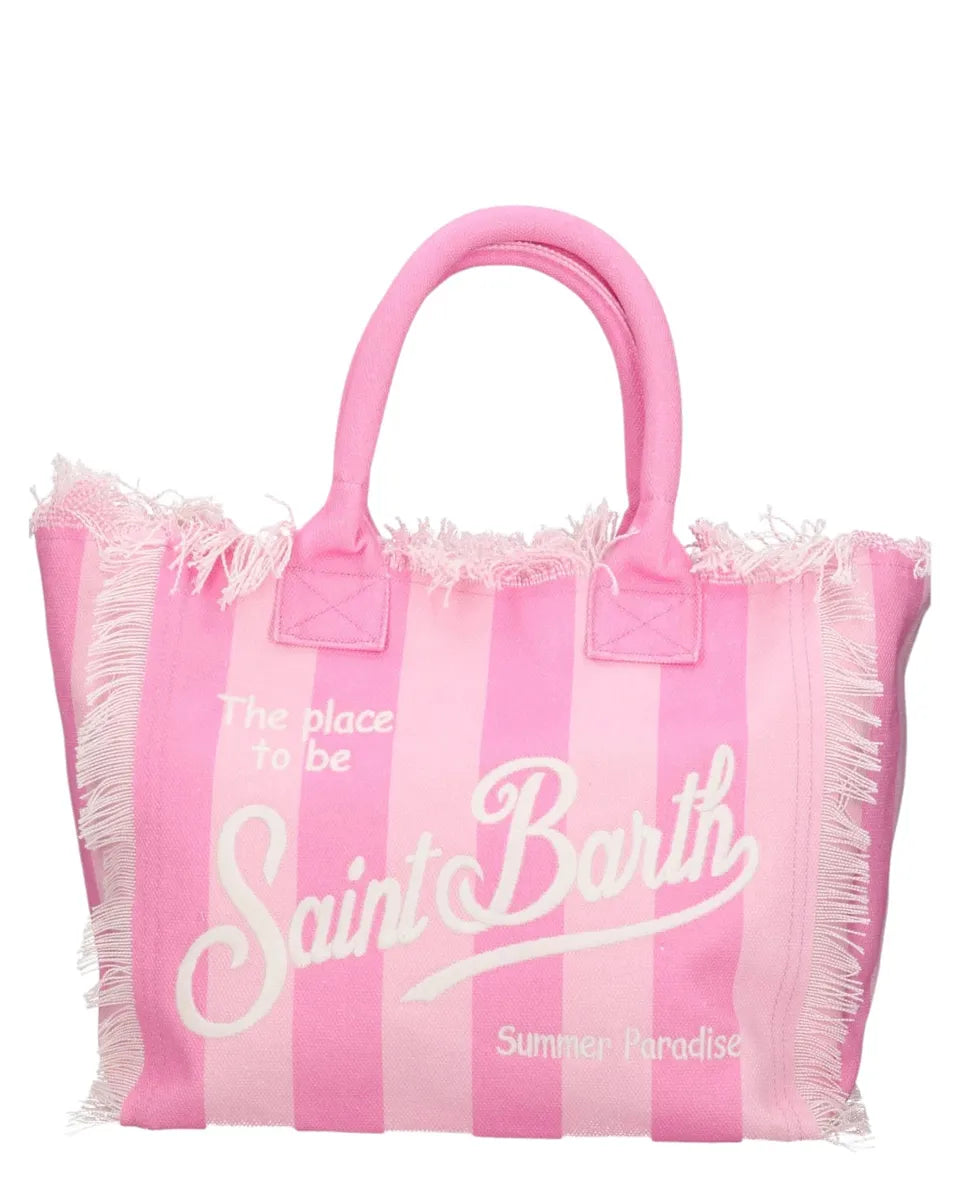Borsa Vanity Saint Barth rosa a righe con frange-Mc2 Saint Barth-Borse a spalla-Vittorio Citro Boutique