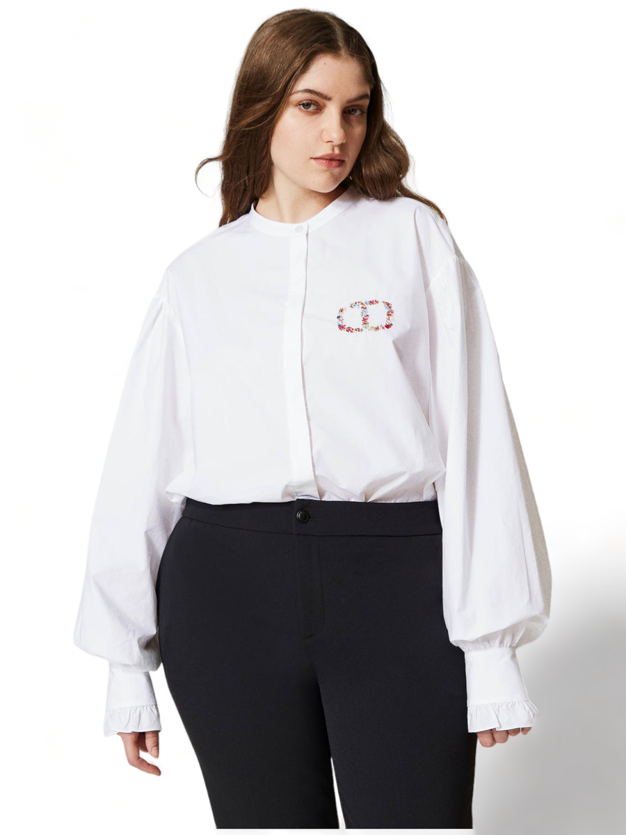 Camicia in popeline con ricamo Oval T a fiori-Twinset-Camicie-Vittorio Citro Boutique