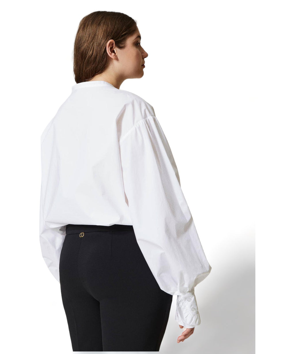 Camicia in popeline con ricamo Oval T a fiori-Twinset-Camicie-Vittorio Citro Boutique