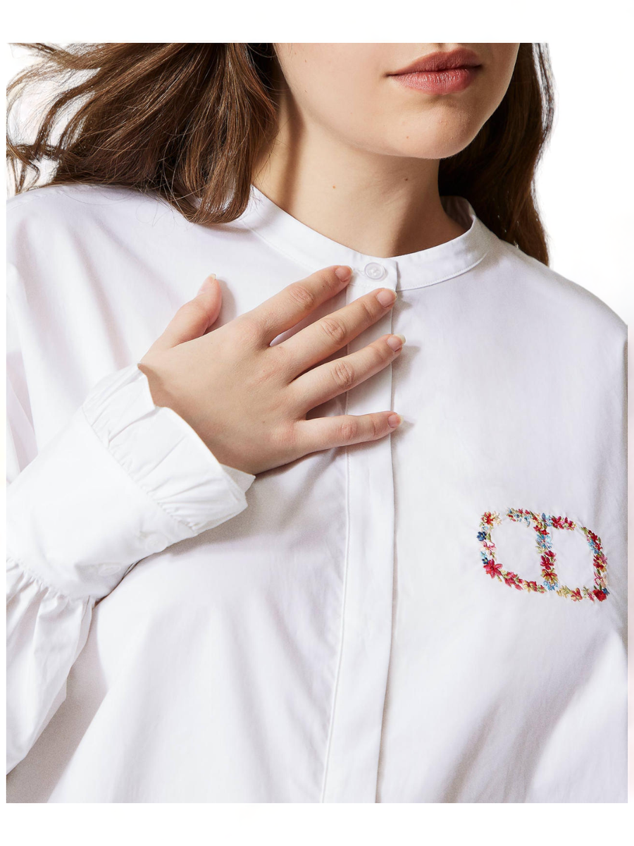 Camicia in popeline con ricamo Oval T a fiori-Twinset-Camicie-Vittorio Citro Boutique
