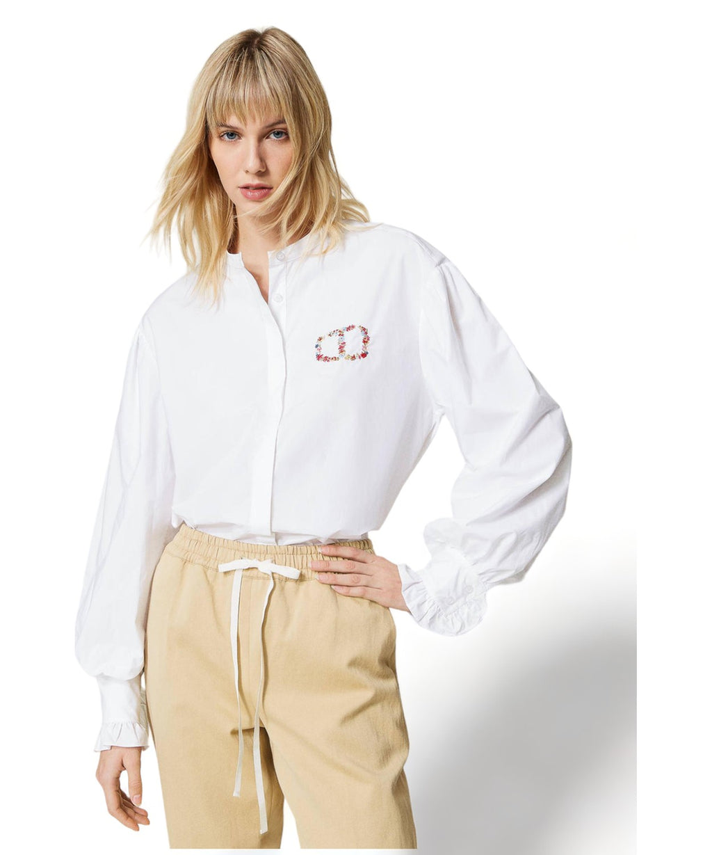 Camicia in popeline con ricamo Oval T a fiori-Twinset-Camicie-Vittorio Citro Boutique