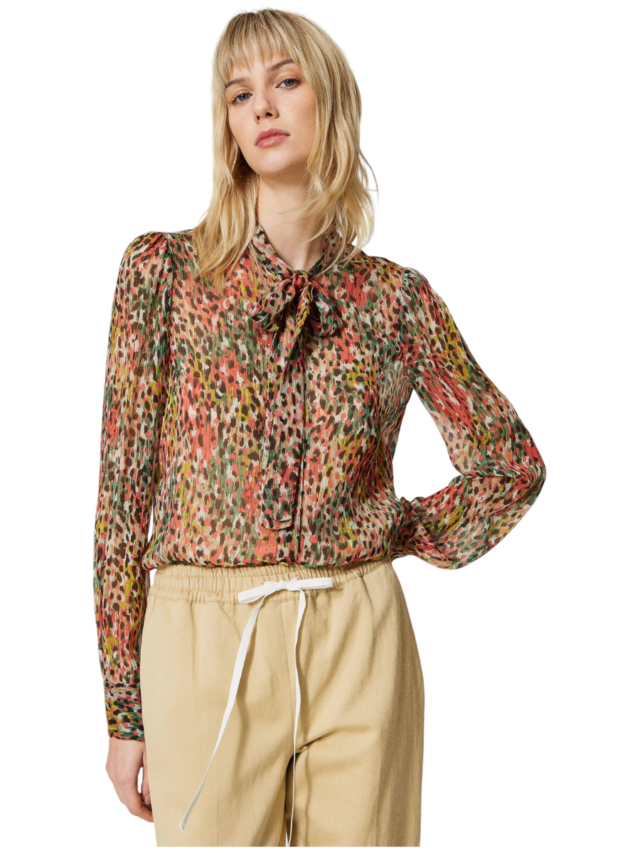 Camicia in creponne animalier-Twinset-Camicie-Vittorio Citro Boutique