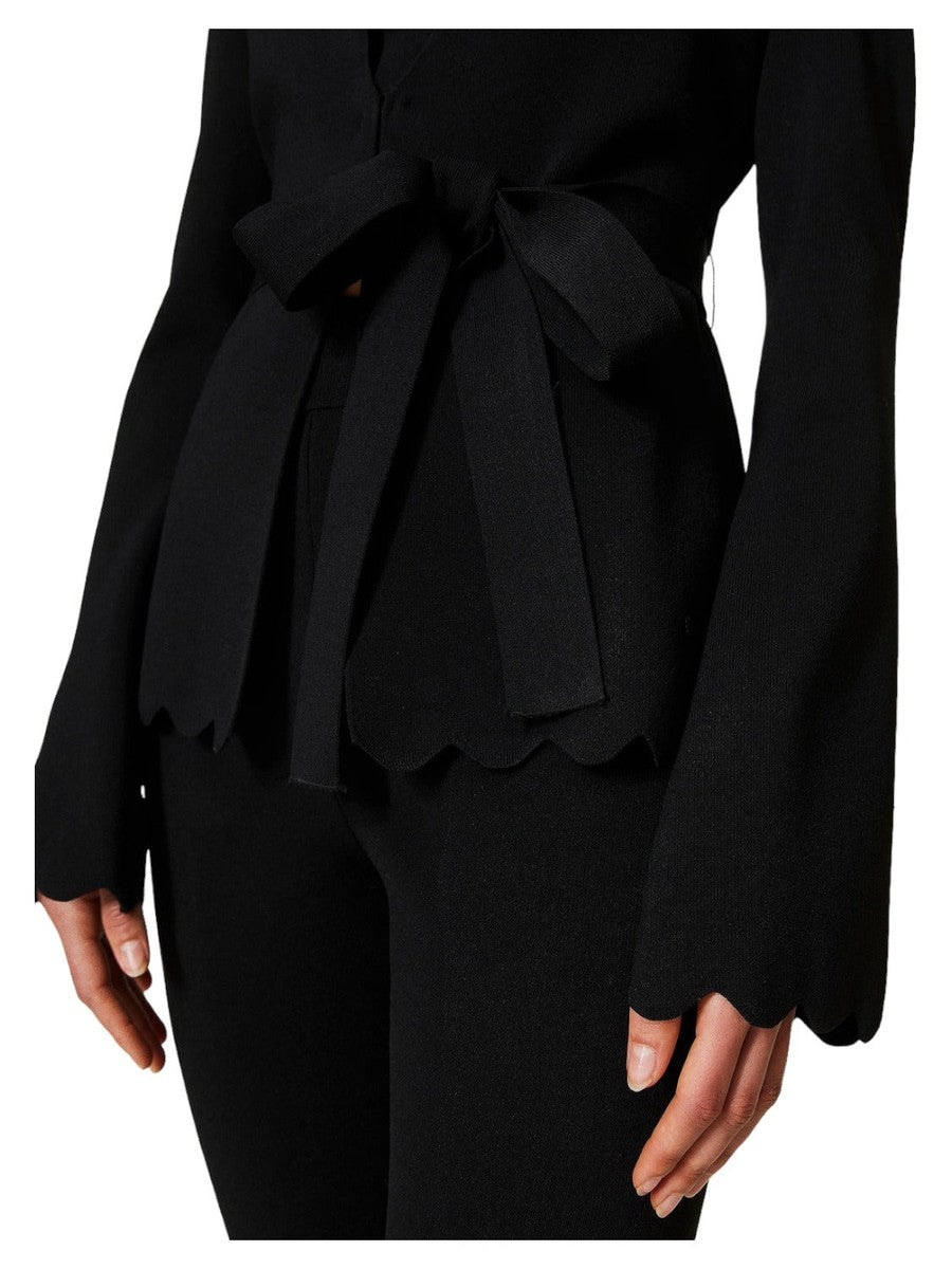 Giacca blazer in maglia con profili smerlati-Twinset-Maglieria-Vittorio Citro Boutique