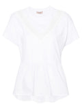 T-shirt con Inserti in Pizzo e Dettagli Arricciati-Twinset-T-shirt-Vittorio Citro Boutique