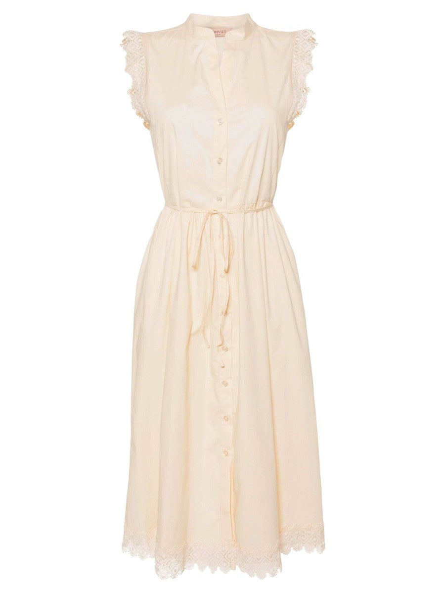 Abito longuette in popeline e macramè-Abiti-Twinset-Vittorio Citro Boutique