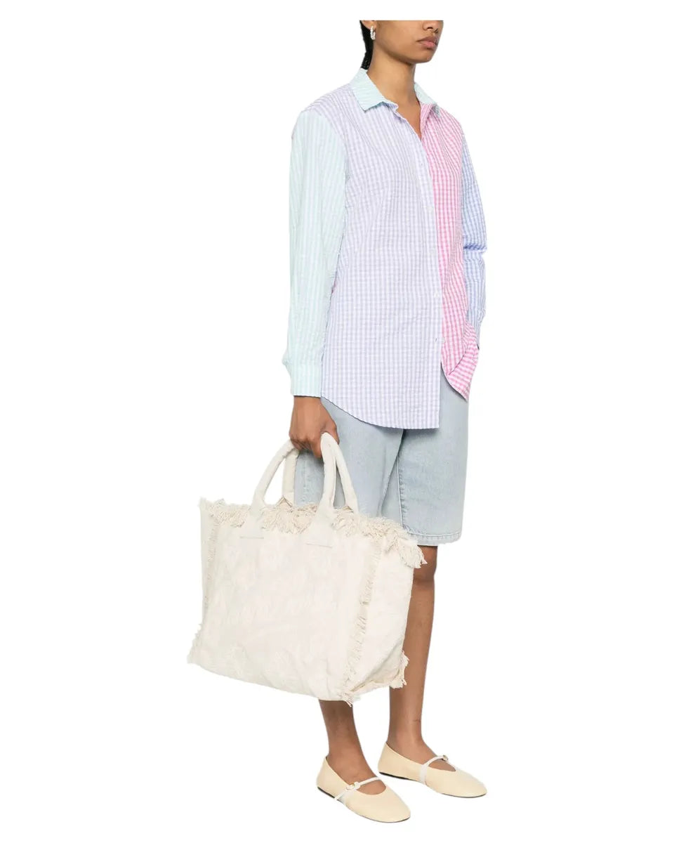 Borsa Vanity beige in cotone con ricamo e frange-Mc2 Saint Barth-Borse a spalla-Vittorio Citro Boutique