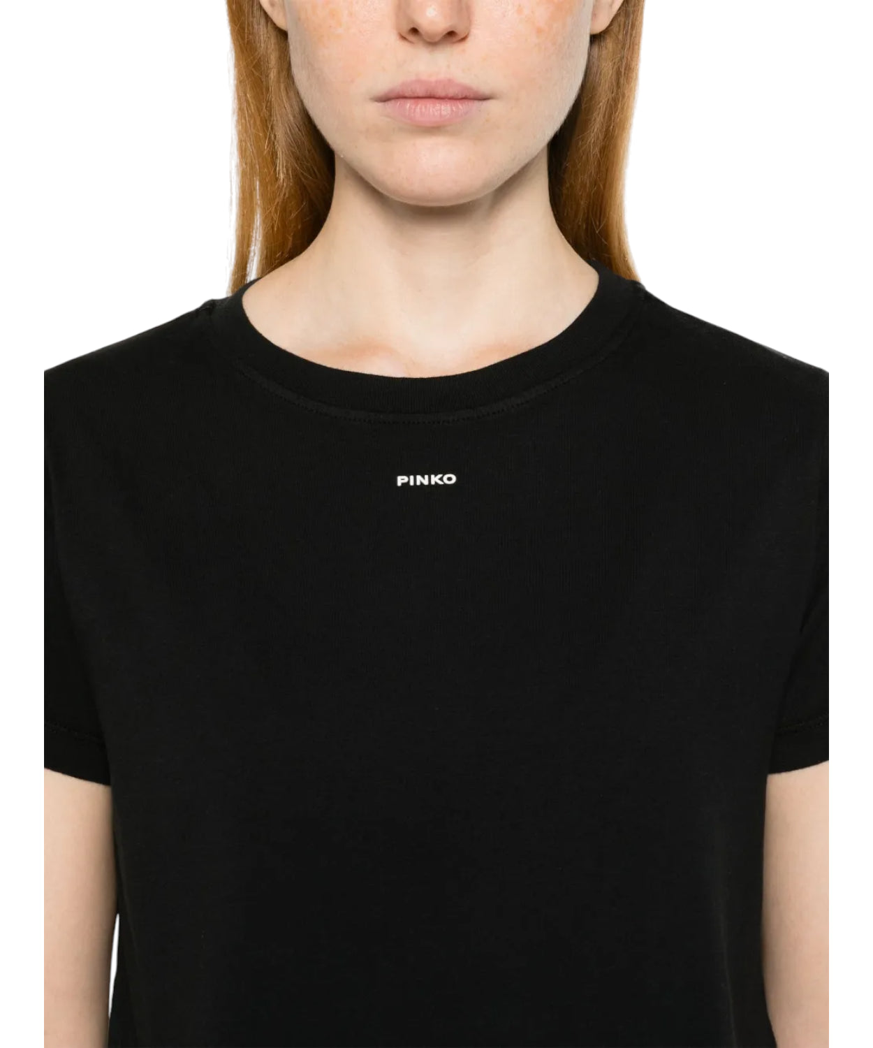 T-Shirt PINKO Basico in Cotone con Logo Mini Vernice