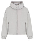 Piumino a Coste con Cappuccio in Grigio Chiaro-Emporio Armani-Piumini-Vittorio Citro Boutique