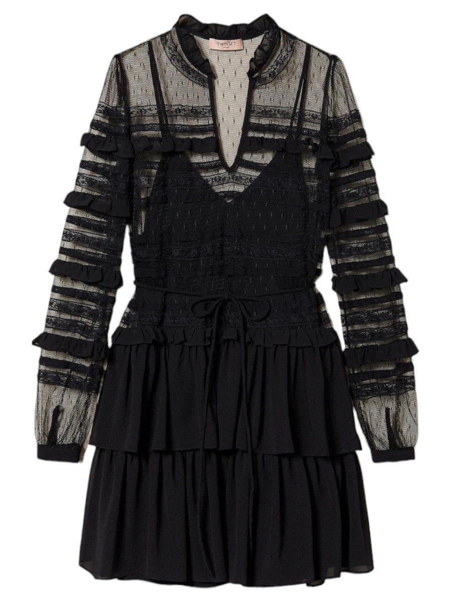 Tulle Twin Set Abiti Pizzo Short Ceremony Dress In Plumetis Tulle