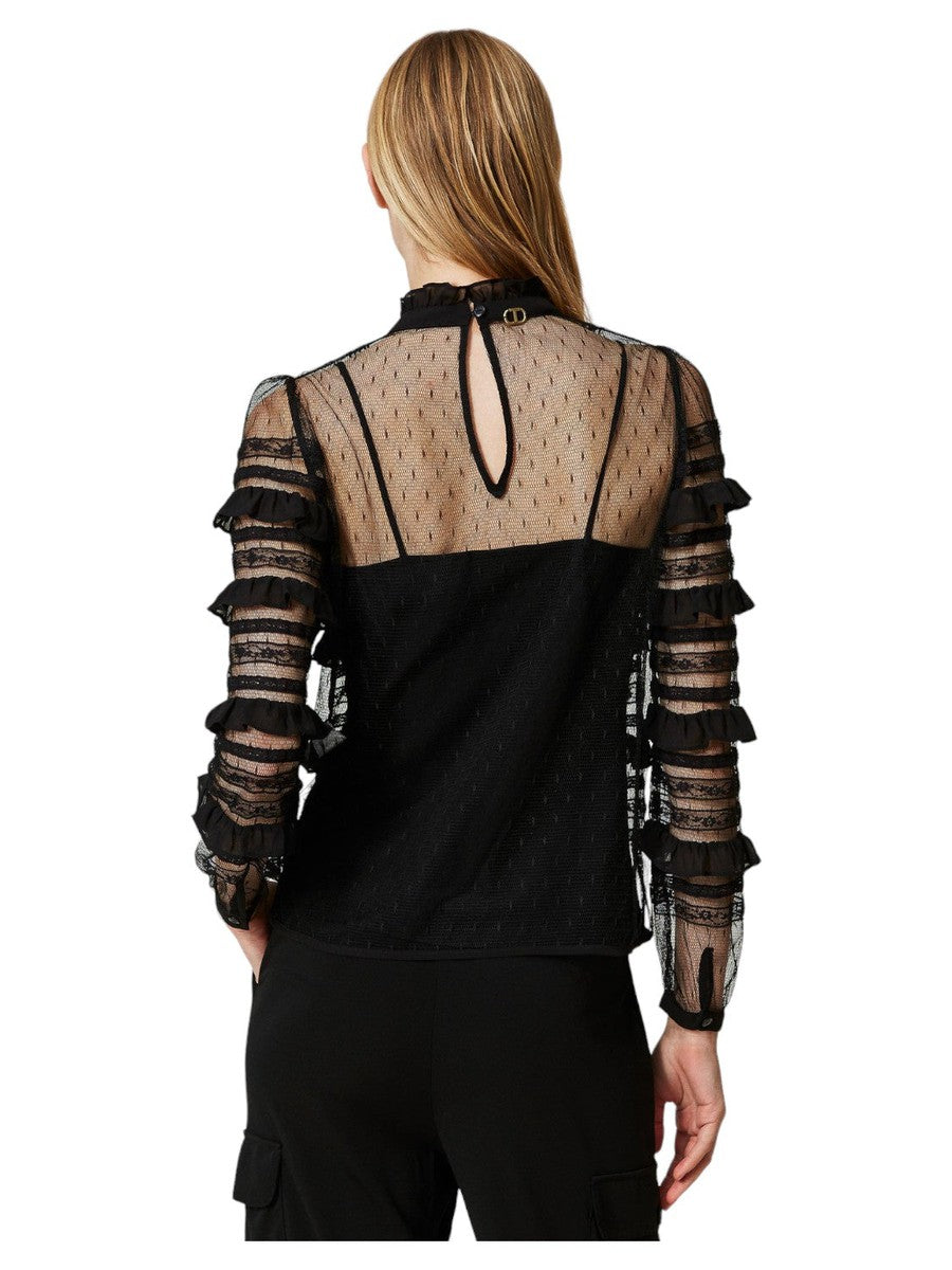 Blusa in tulle plumetis e pizzo-Twinset-Camicie-Vittorio Citro Boutique