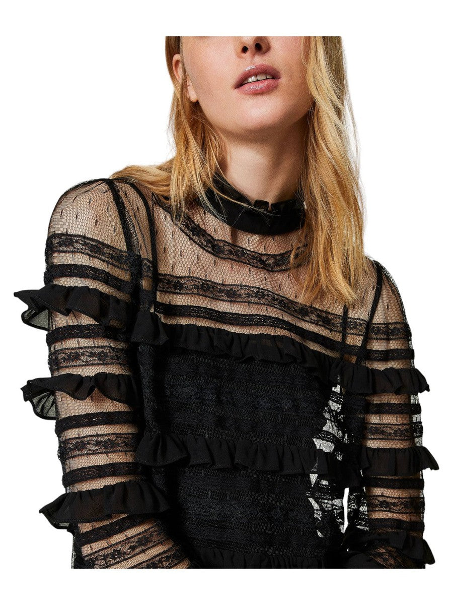 Blusa in tulle plumetis e pizzo-Twinset-Camicie-Vittorio Citro Boutique