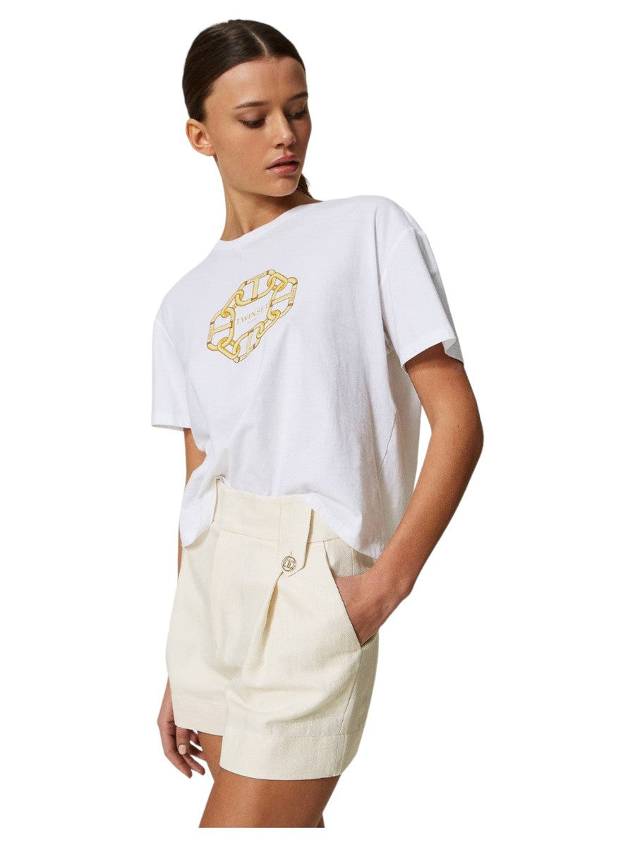 T-shirt con stampa catene e Oval T-Twinset-T-shirt-Vittorio Citro Boutique