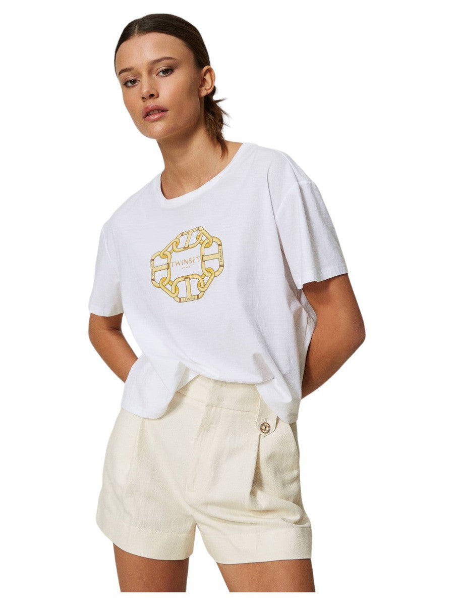 T-shirt con stampa catene e Oval T-Twinset-T-shirt-Vittorio Citro Boutique