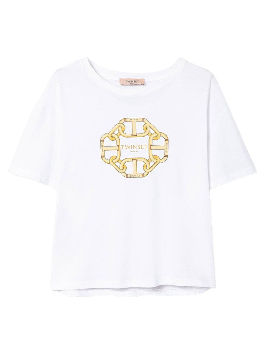 T-shirt con stampa catene e Oval T-Twinset-T-shirt-Vittorio Citro Boutique