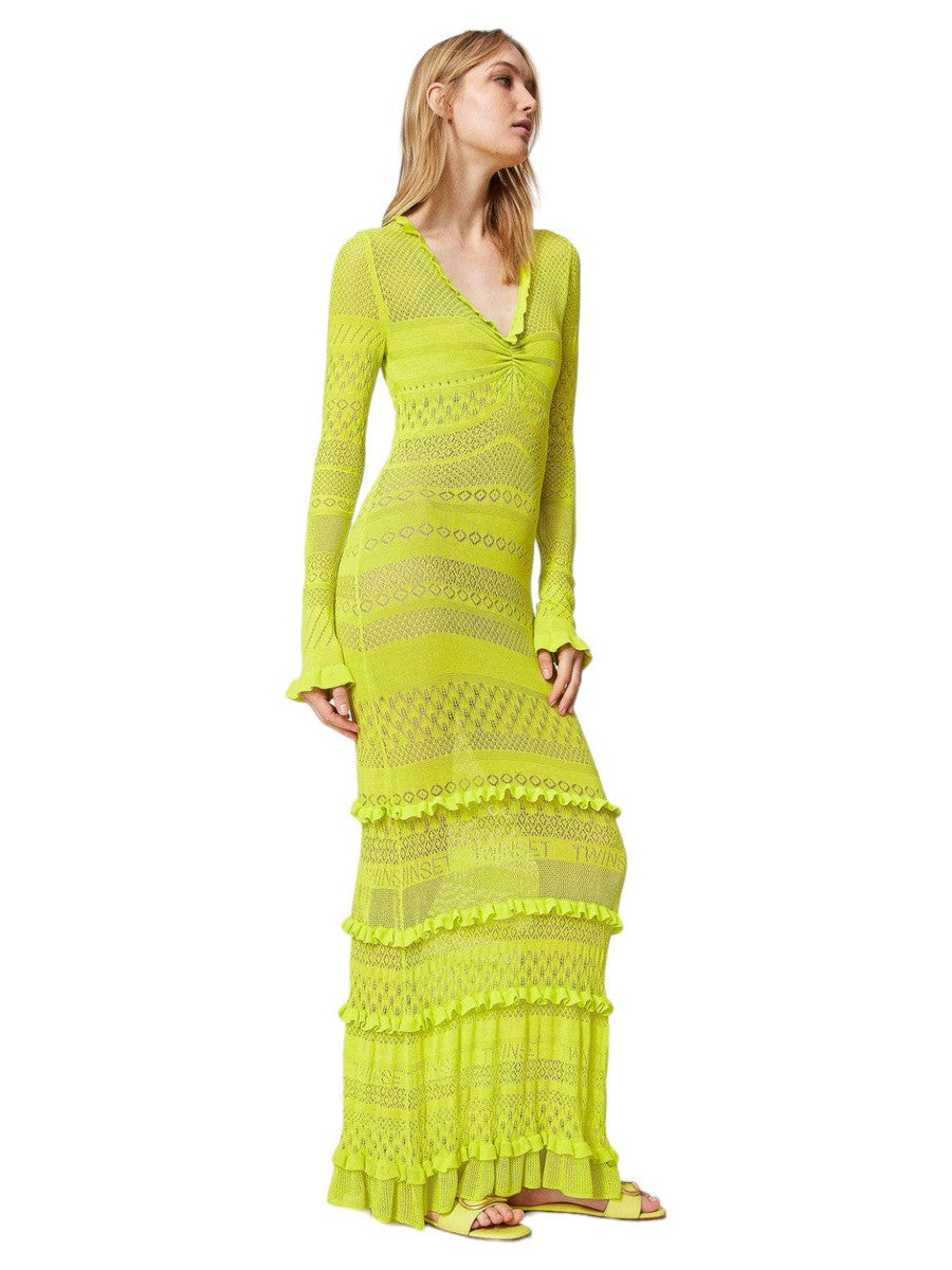 Abito lungo fitted in maglia traforata-Twinset-Abiti-Vittorio Citro Boutique