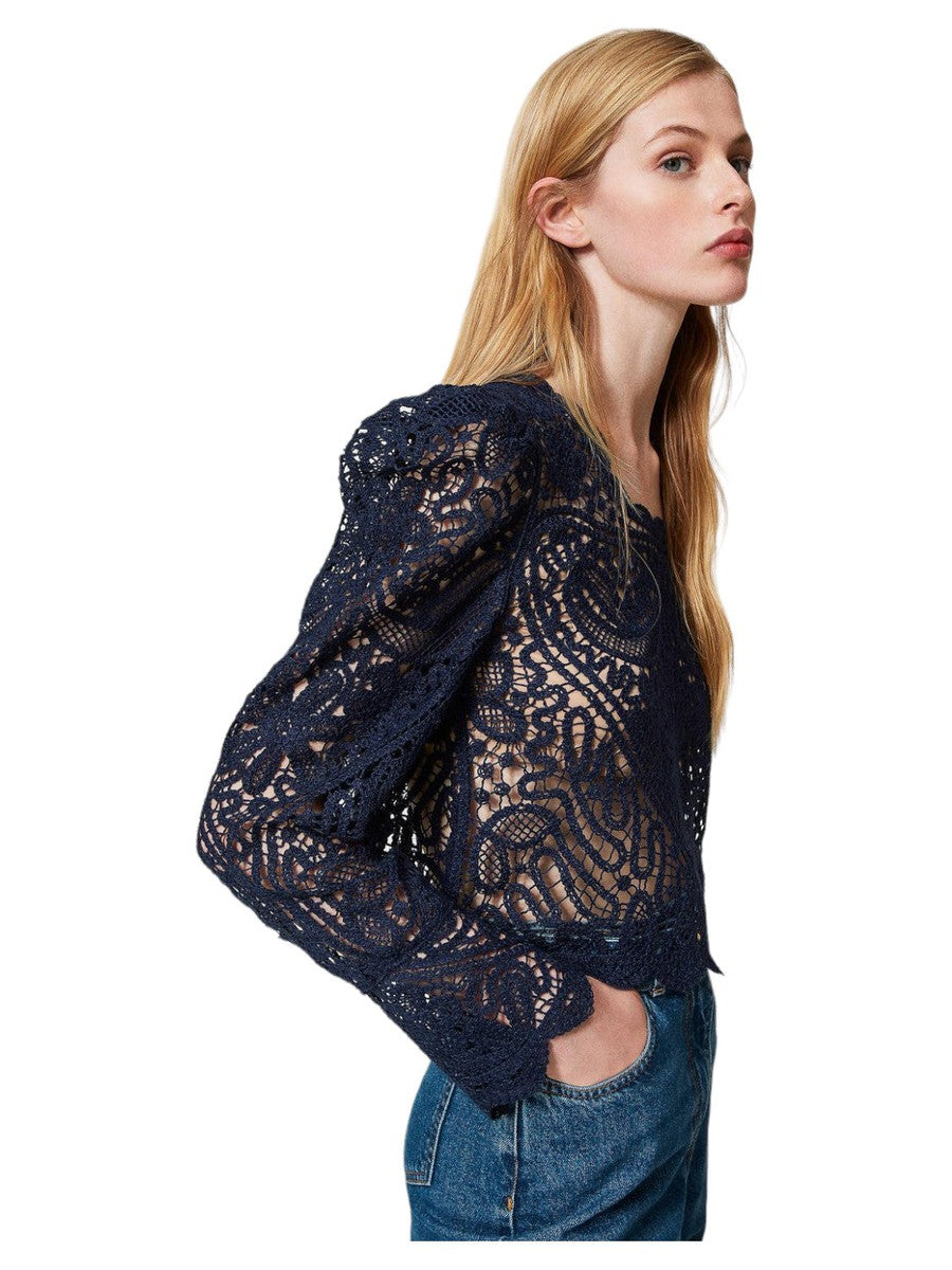 Maglia crochet effetto pizzo-Twinset-T-shirt-Vittorio Citro Boutique