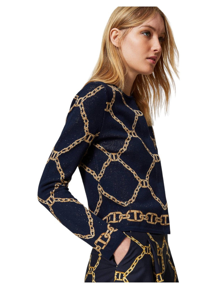 Jacquard jacket with chains and Lurex Made in Italy Elegance and