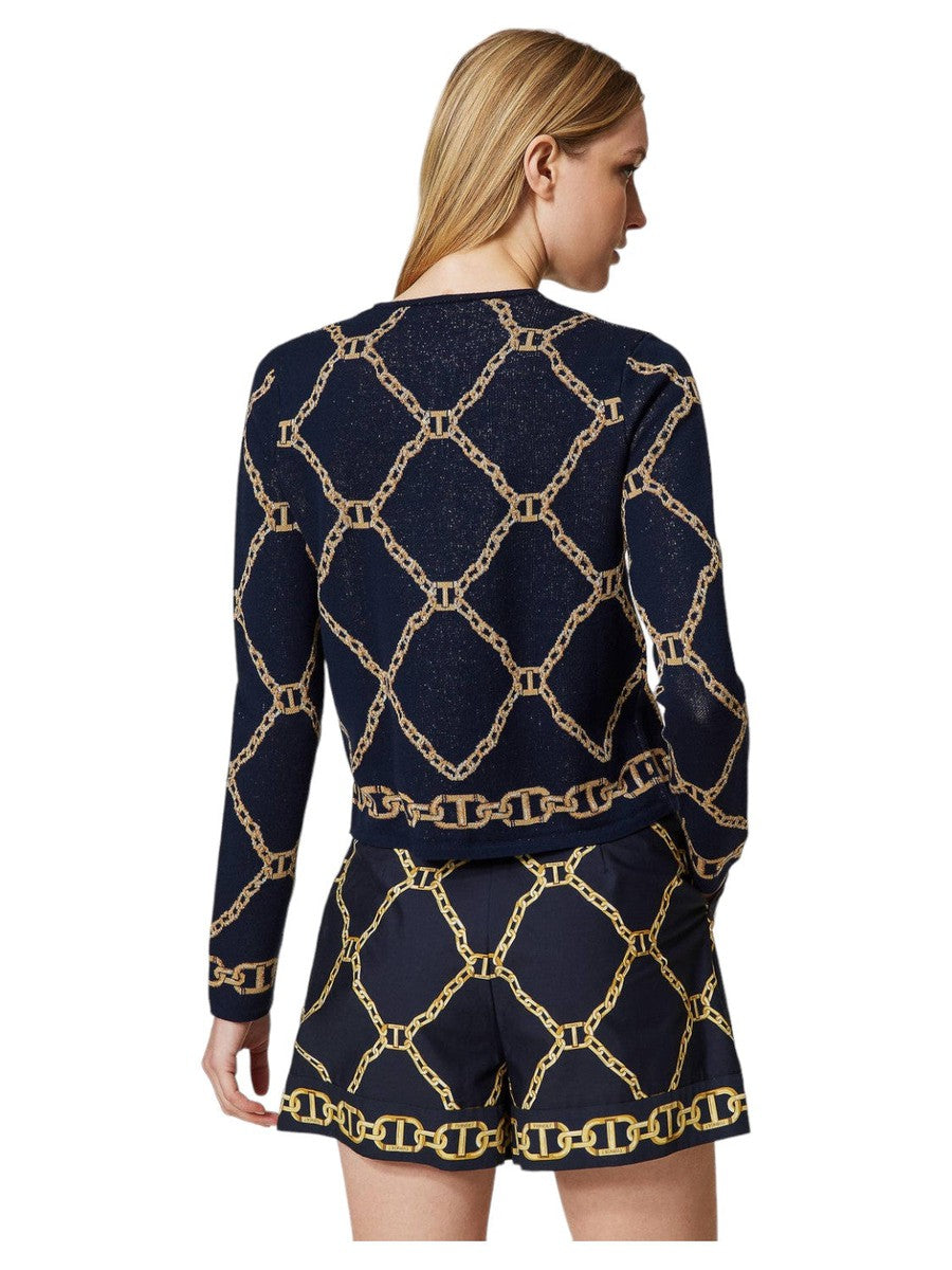Giacca in maglia jacquard con catene-Twinset-Maglieria-Vittorio Citro Boutique