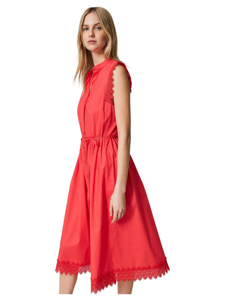 Abito longuette in popeline e macramè-Twinset-Abiti-Vittorio Citro Boutique