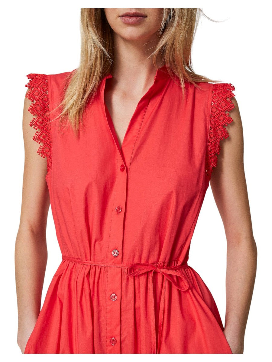 Abito longuette in popeline e macramè-Twinset-Abiti-Vittorio Citro Boutique