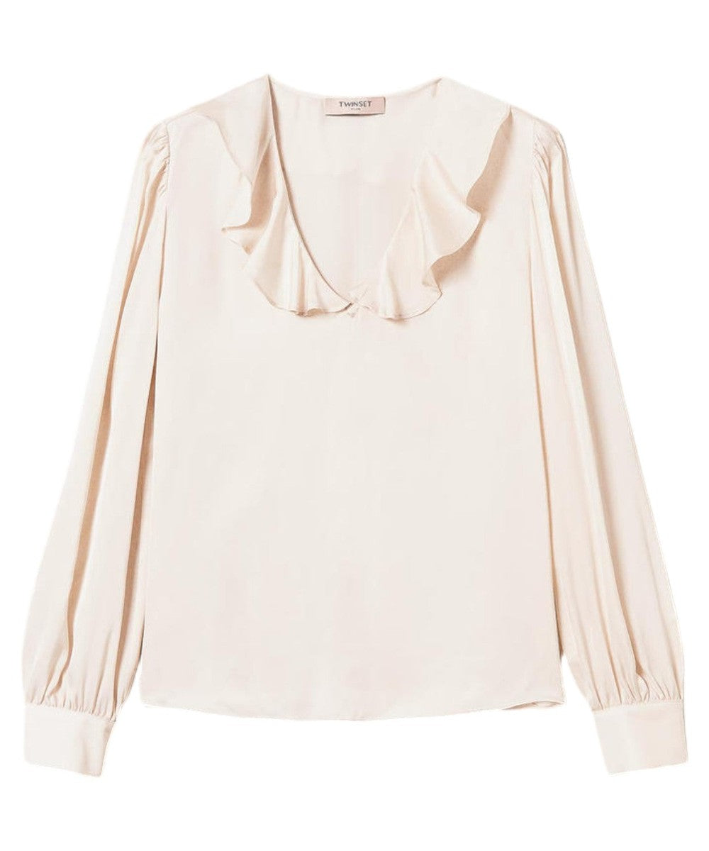 Camicia Blusa Bianca Con Volant Volant Blouse