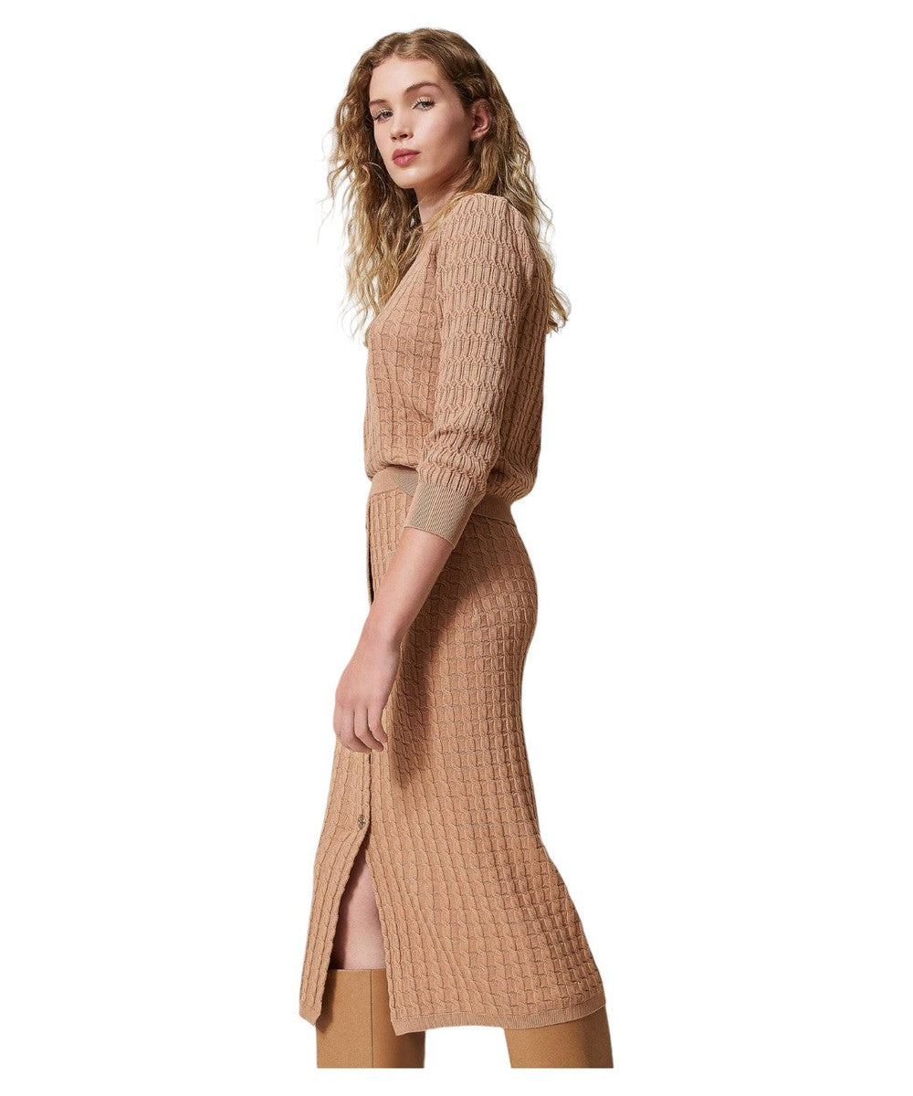 Twinset Stretch Knit Midi Skirt with Buttons Shop Now – Vittorio