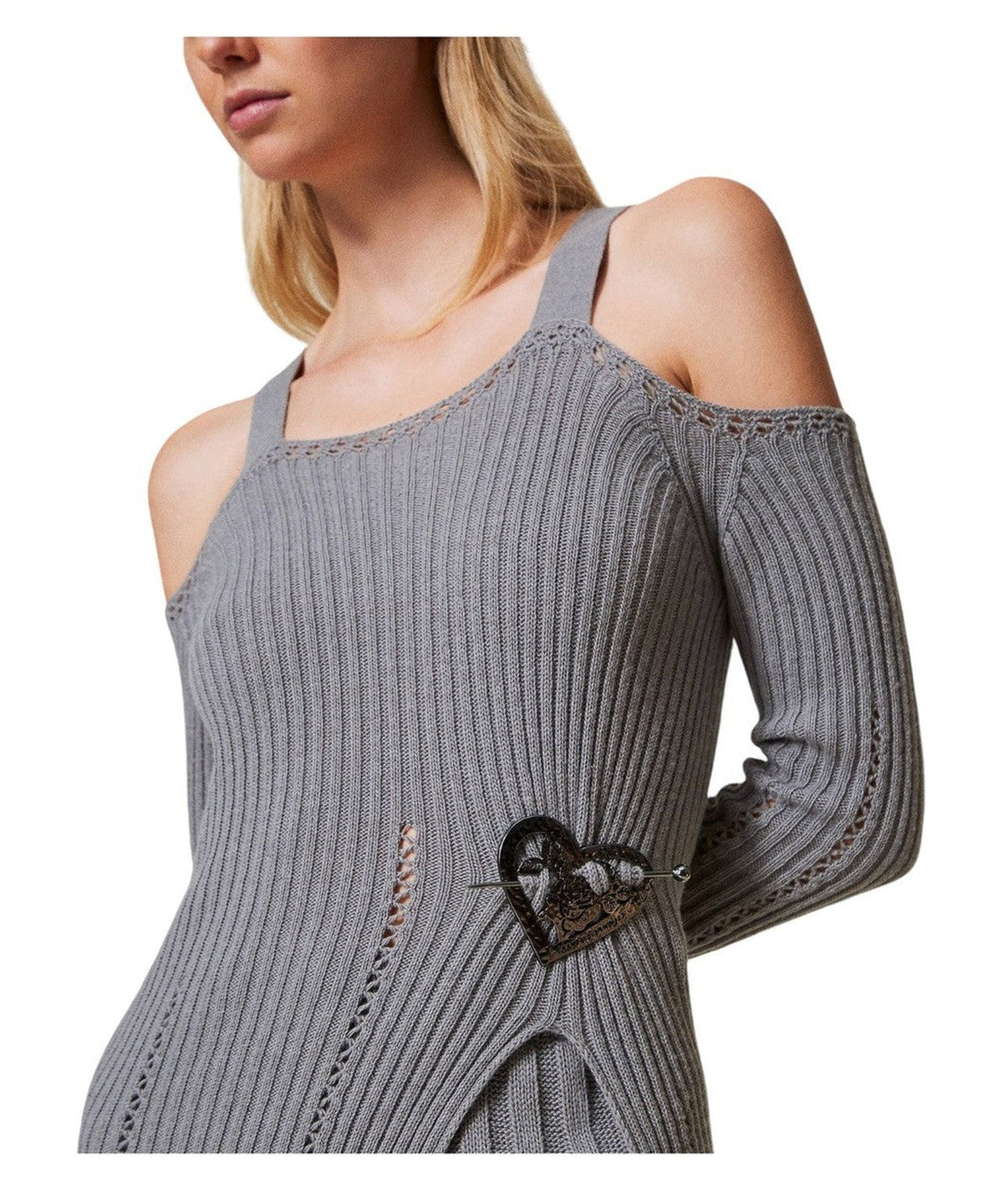 Maglia Off spalla Treeblend con Spilla a Cuore-Twinset-Maglieria-Vittorio Citro Boutique