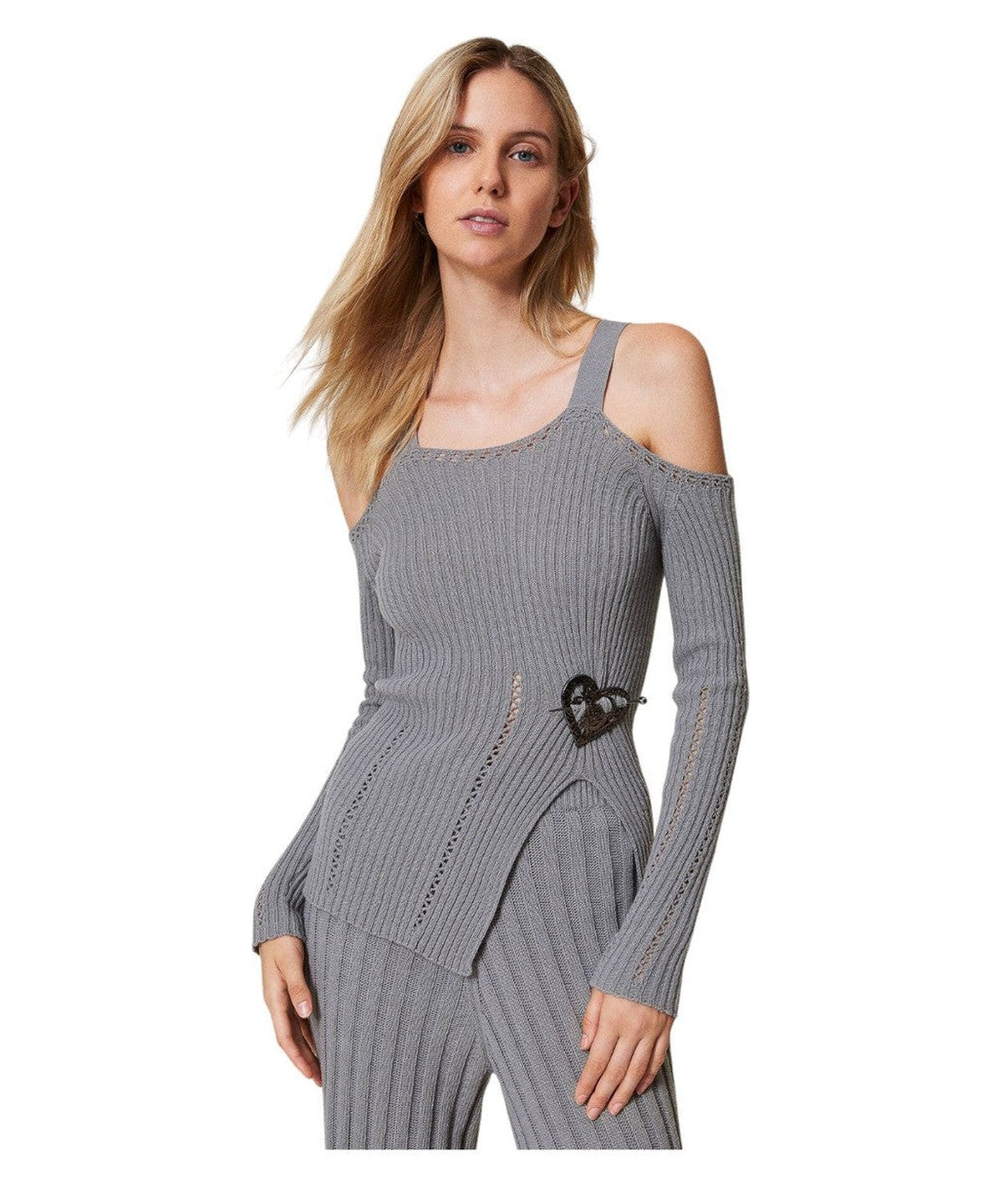 Maglia Off spalla Treeblend con Spilla a Cuore-Twinset-Maglieria-Vittorio Citro Boutique