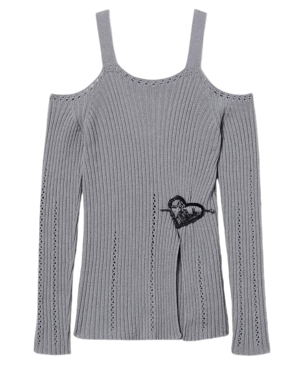 Maglia Off spalla Treeblend con Spilla a Cuore-Twinset-Maglieria-Vittorio Citro Boutique