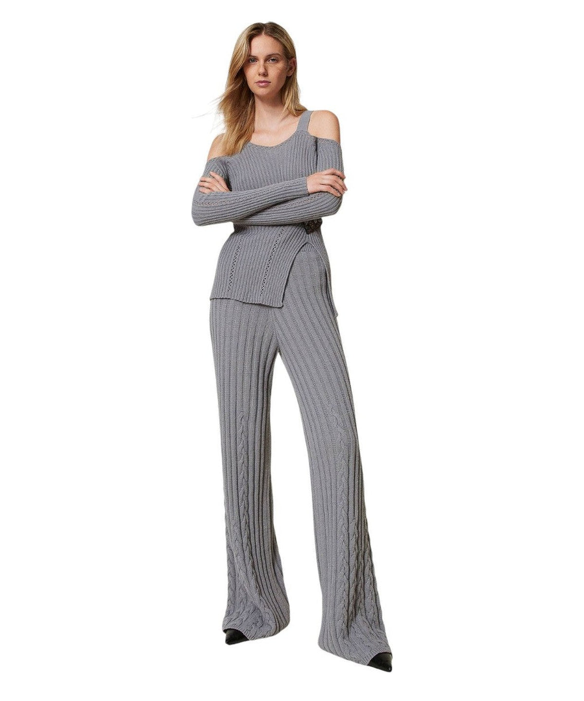 Maglia Off spalla Treeblend con Spilla a Cuore-Twinset-Maglieria-Vittorio Citro Boutique