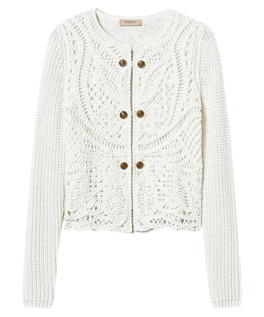 Cardigan Twin Set Giacca Chanel Twinset Crochet Knit Jacket In