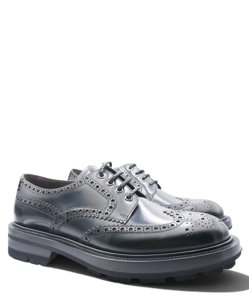 Stringata Brogue Uomo in Pelle Polished Nera