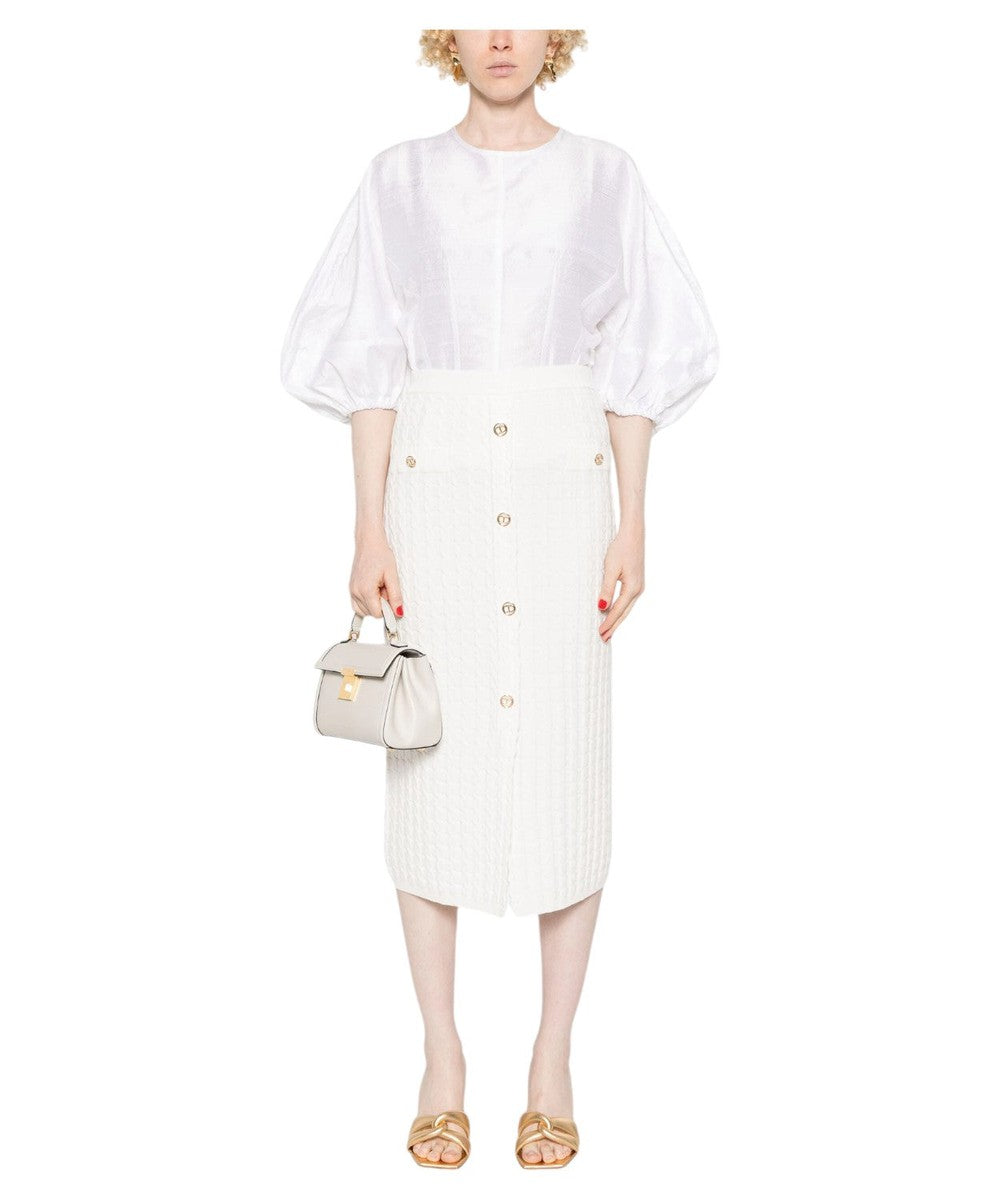 Twinset Stretch Knit Midi Skirt with Buttons Shop Now – Vittorio