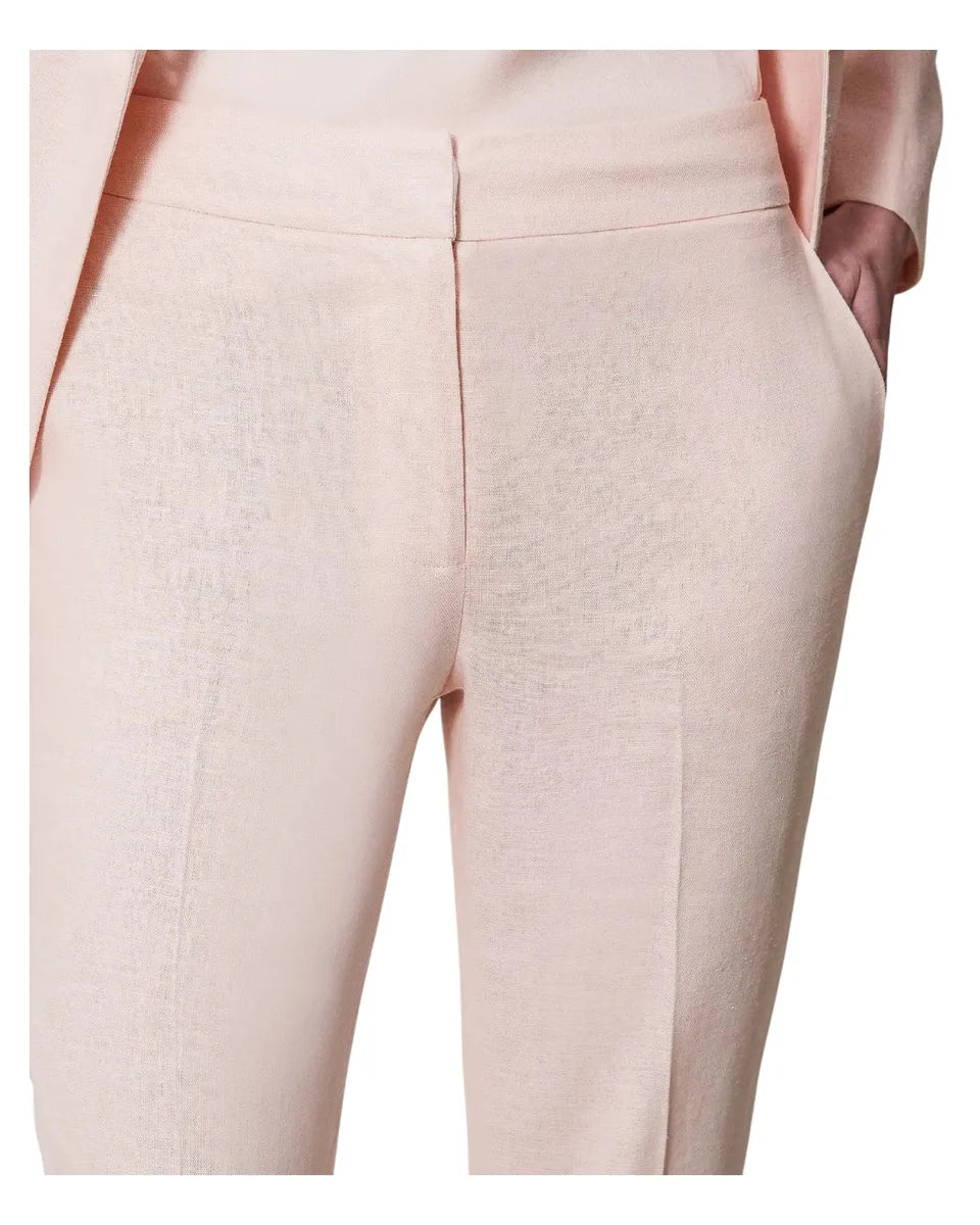 Pantaloni a vita bassa in misto lino-Twinset-Pantaloni-Vittorio Citro Boutique